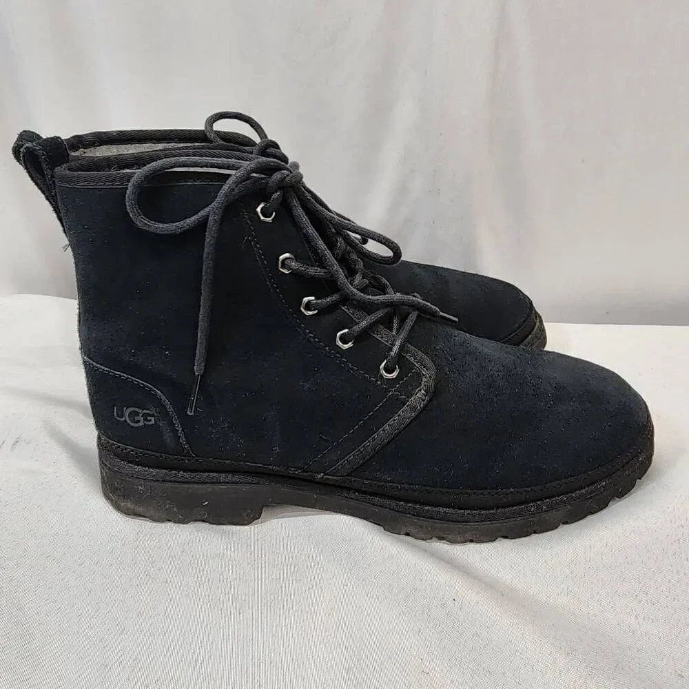 UGG Harkley Black Suede Chukka Ankle Boots, Mens US 11 Lace-Up Fleece Lined